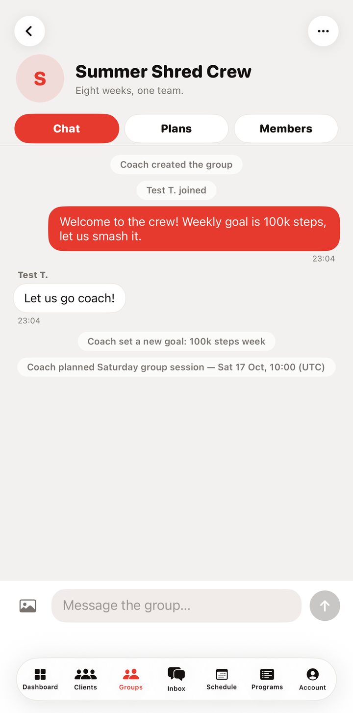 Groups with chat, goals and events